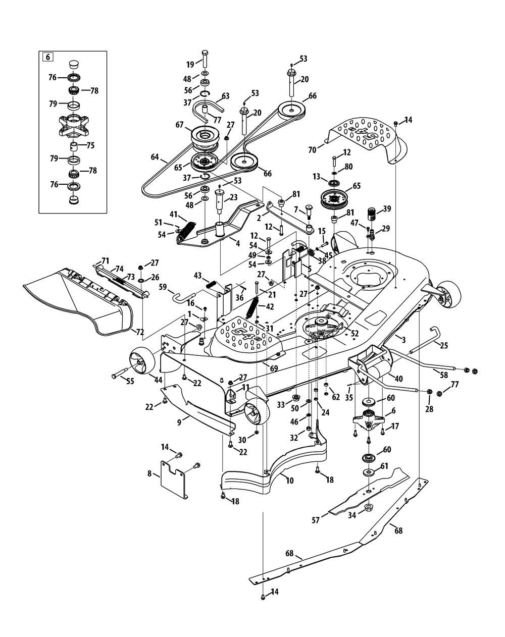 Mower Deck 54-Inch Stamped Deck Diagram and Parts List for 19B40014100 (54Inch)(2015) Cub Cadet Lawn Tractor